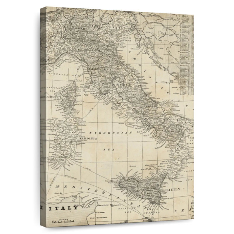 Aliaz, carte antique de l'Italie, H 51 po x l 34 po
