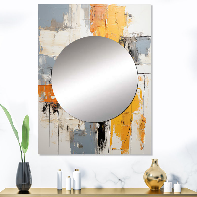 Yishay - collage abstrait jaune et noir II - grand miroir mural abstrait, miroir décoratif moderne, impression sur métal