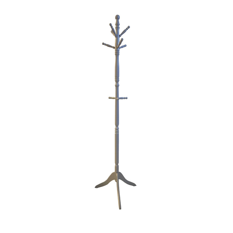 Valcour Solid Wood Freestanding 9 - Hook Coat Rack, Grey