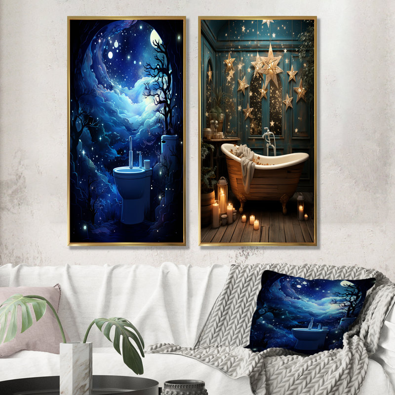 Starry Night Bathroom Reflections I - Ensemble de 2 décorations murales pour salle de bain, H 32 po x l 33 po