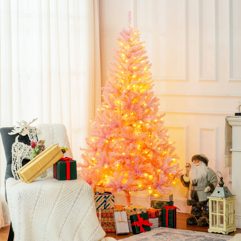 Arbre de Noël 6 pi de hauteur avec 1000 pointes de branches et 250 pointes d'ornement séduisant blanc chaud rose de 6 pieds, plante attrayante