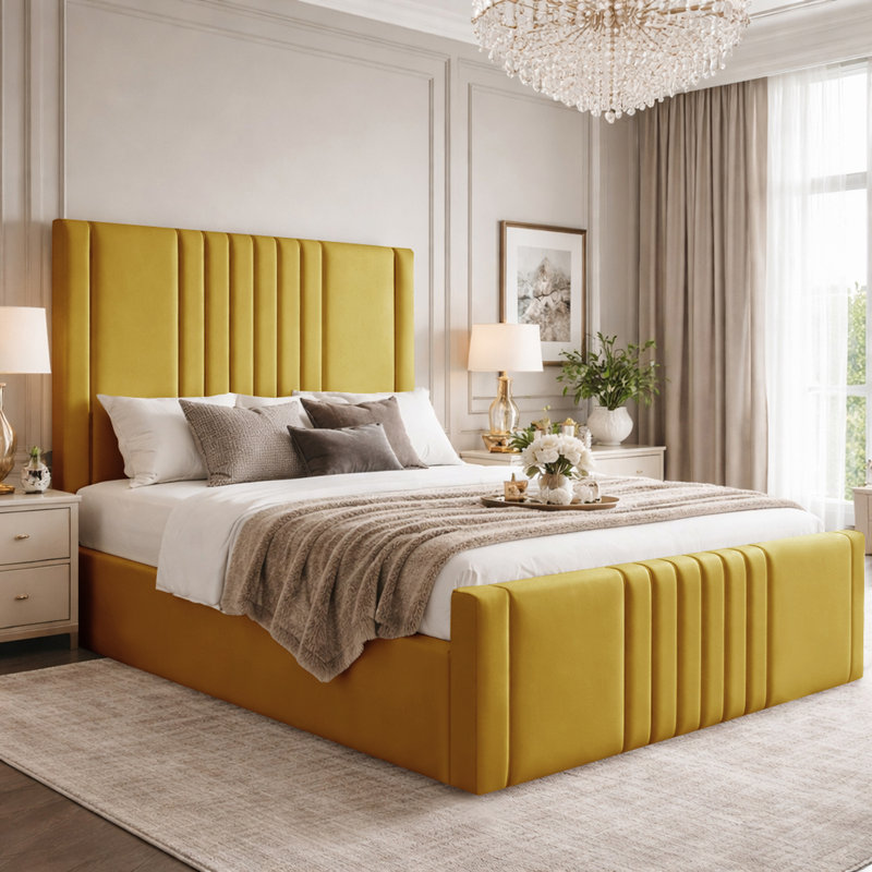 Haisley Upholstered Storage Bed Frame, Double (4'6), Turmeric