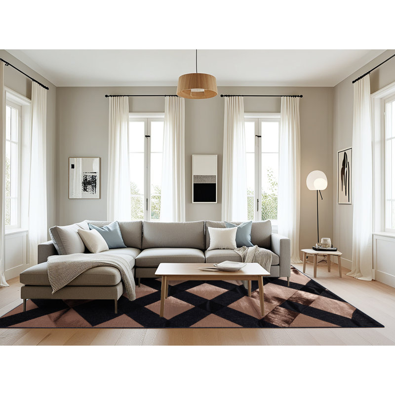 Tapis damier noir lavable à la machine, Rectangle 6 pi x 9 pi