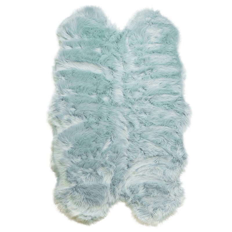 Diller Teal Faux Fur Machine Washable Shag Fluffy Area Rug, Novelty 4' x 6'