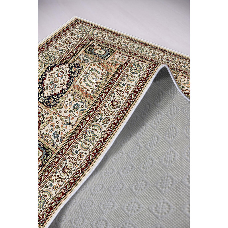 Stylish Hall Carpet (3.3 x 6.6 ft), 100% Polyester, 650 g/m² | Antibacterial, Eco-Friendly & Non-Slip PVC Dot Underside | Machine Washable, Digital Printed Design in Beige, Claret Red, Green & Camel | Perfect for Home Decor