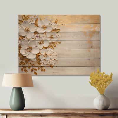 Golden Harmony Poppies Charm I - Décoration murale traditionnelle en bois sur bois de pin naturel