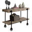 Console de style industriel avec bois répliqué et tablette inférieure ouverte dans un cadre en acier naturel