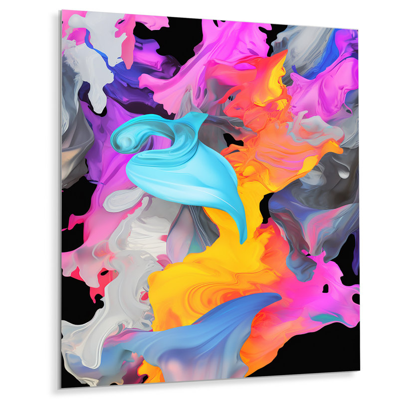 «Rose and Blue Paint Fusion II», art mural abstrait en métal, H 20 po x l 12 po x P 1 po