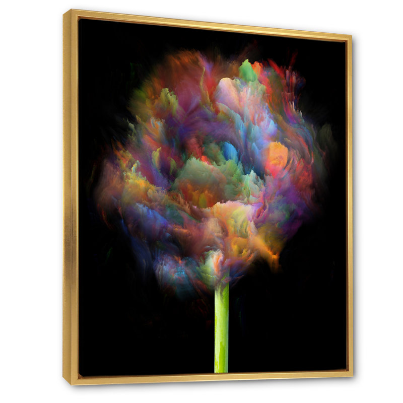 «Blooming Multicolor Fractal Flower», art mural moderne sur toile, H 20 po x l 12 po x P 1 po, Cadre flottant doré