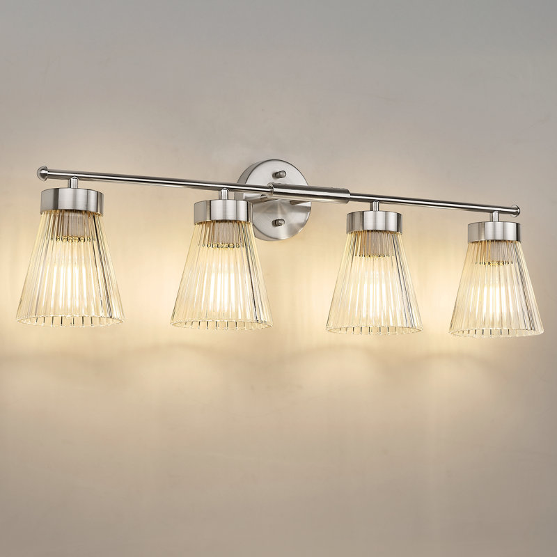 Luminaire de salle de bain rétro à intensité variable, verre rayé transparent, 4, Nickel brossé