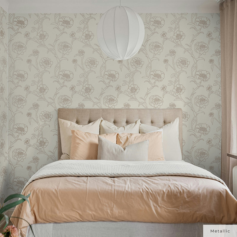 Papier peint adhésif pivoines, L 16,5 po x l 20,5 po, Doré / crème