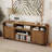 63 Inch Long Fluted Tv Stand For 65 70 75 Inch Tv,  Mid Century Modern Entertainment Center With Storage,  Adjustable Shelves, Sliding Doors-1113670426