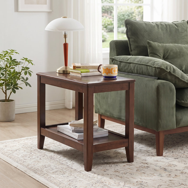 Table d'appoint à 2 niveaux en bois massif de 23,6 po
