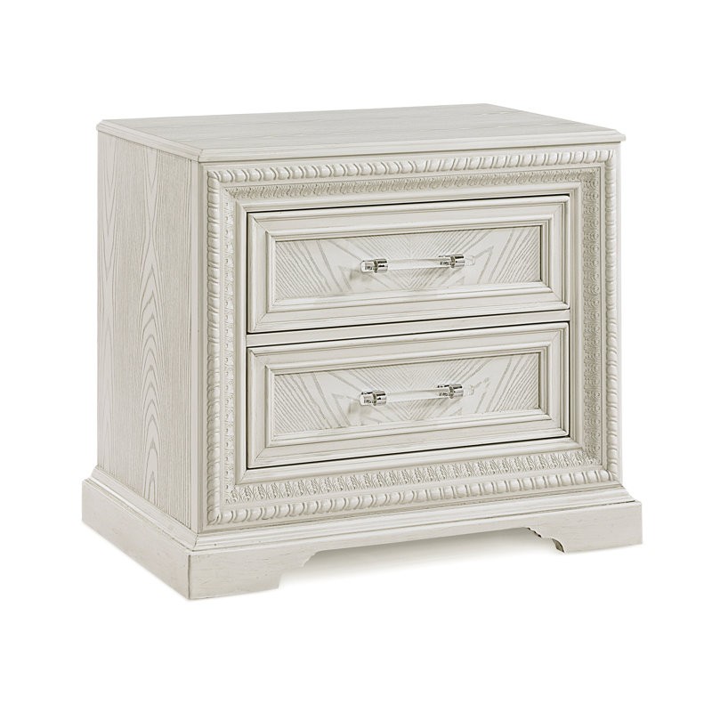 Table de chevet transitionnelle blanc crème avec tiroirs de rangement - Élément de chambre à coucher en bois robuste de 2 po