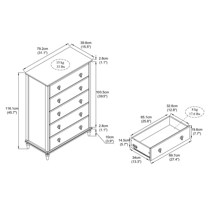 Cambell Traditional 3 Pieces Bedroom Set, 3 Pcs: Chest, 2 Nightstands