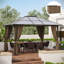 Pavillon de jardin en polyester brun foncé pour espace extérieur avec structure en métal, ensemble de parois latérales d'intimité, 9,8 x 11,8 pi