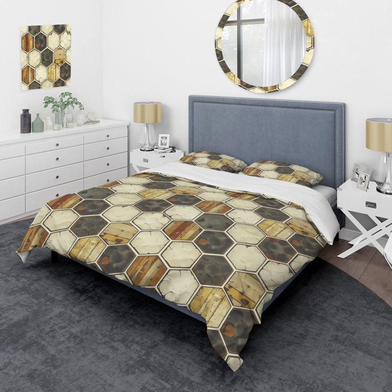 Carrelage hexagonal brun crème - Ensemble de housse de couette moderne, Housse de couette très grand et 2 très grandes t