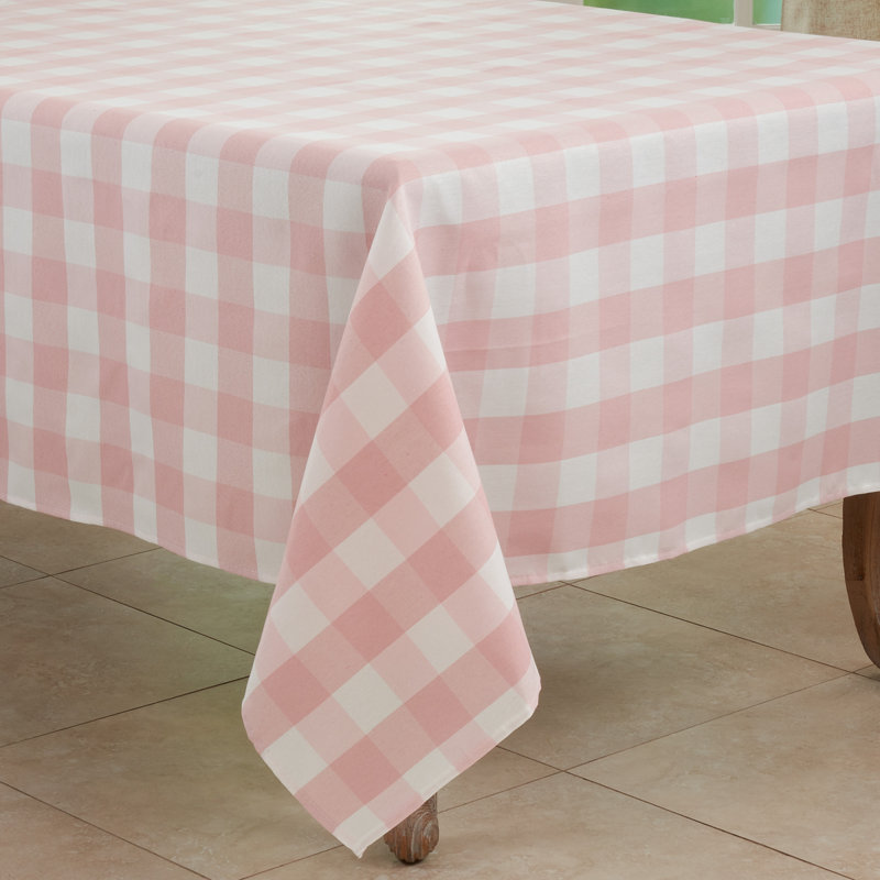 Salerno Buffalo Plaid Tablecloth, 16" W x 72" L, Pink