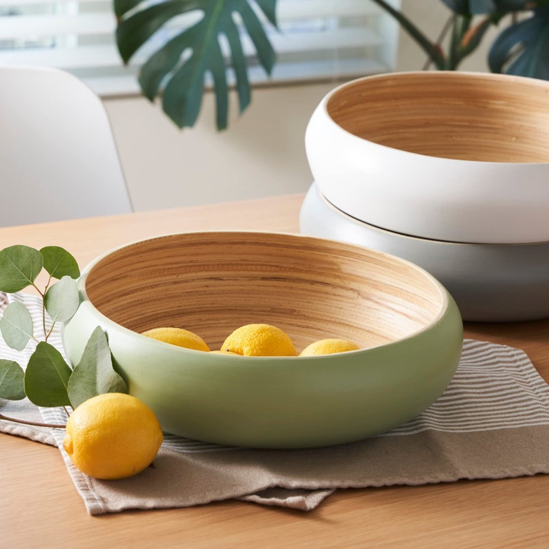 Bol à fruits pour comptoir de cuisine - bambou filé à la main, grand panier à fruits de 11,75 po, bol de service décoratif écologique pour la décoration intérieure, rangement de produits et centre de table (sauge)