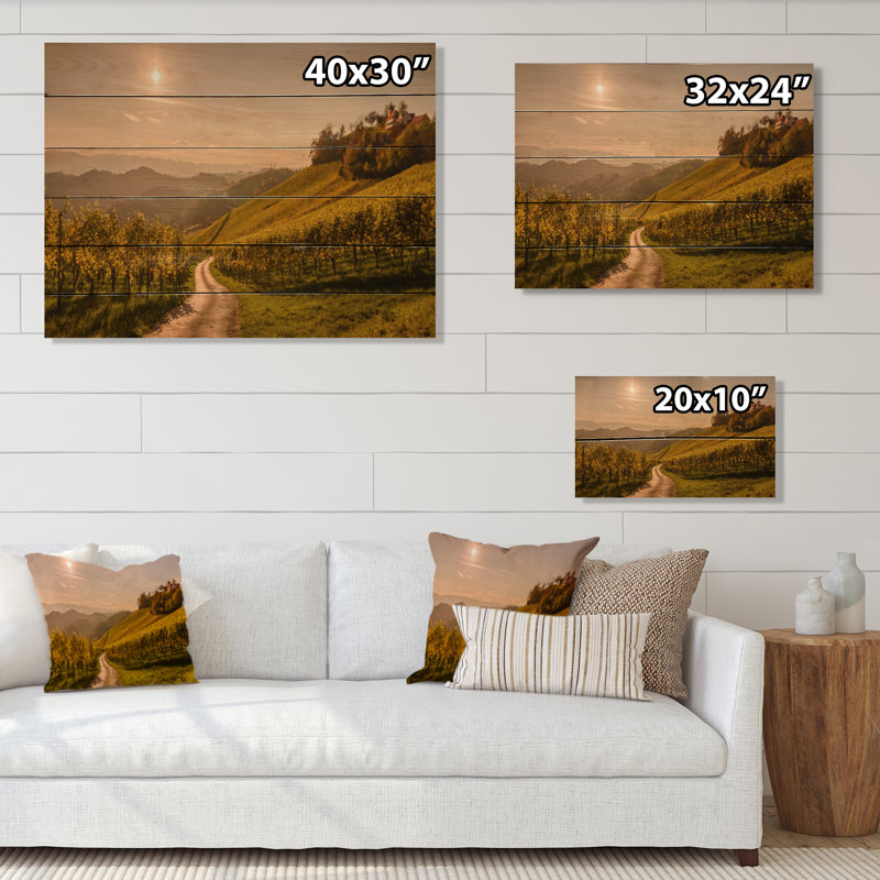 Paysage toscan de vin en été - Peinture sur bois sans cadre, H 30 po x l 40 po x P 1 po