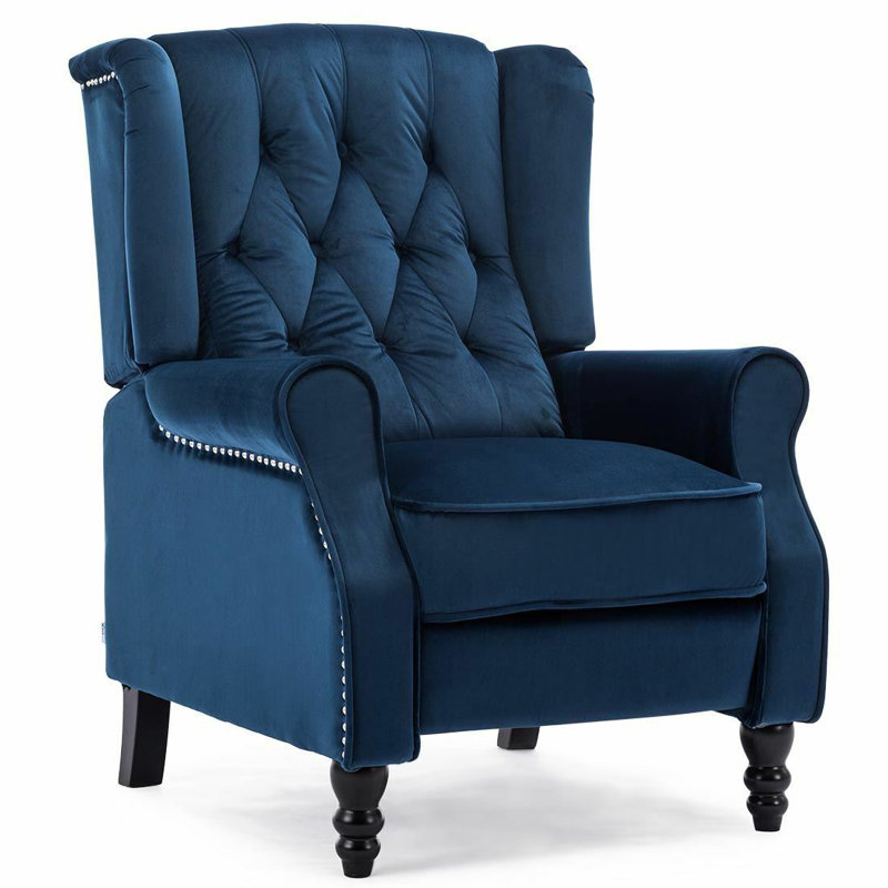 Conatser 78cm Wide Velvet Wing Chair Recliner, Midnight Blue