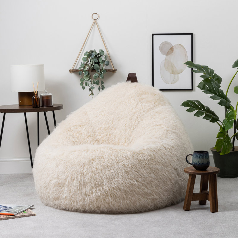 Bean Bag Bazaar Cocoon Faux Fur Bean Bag, Cream