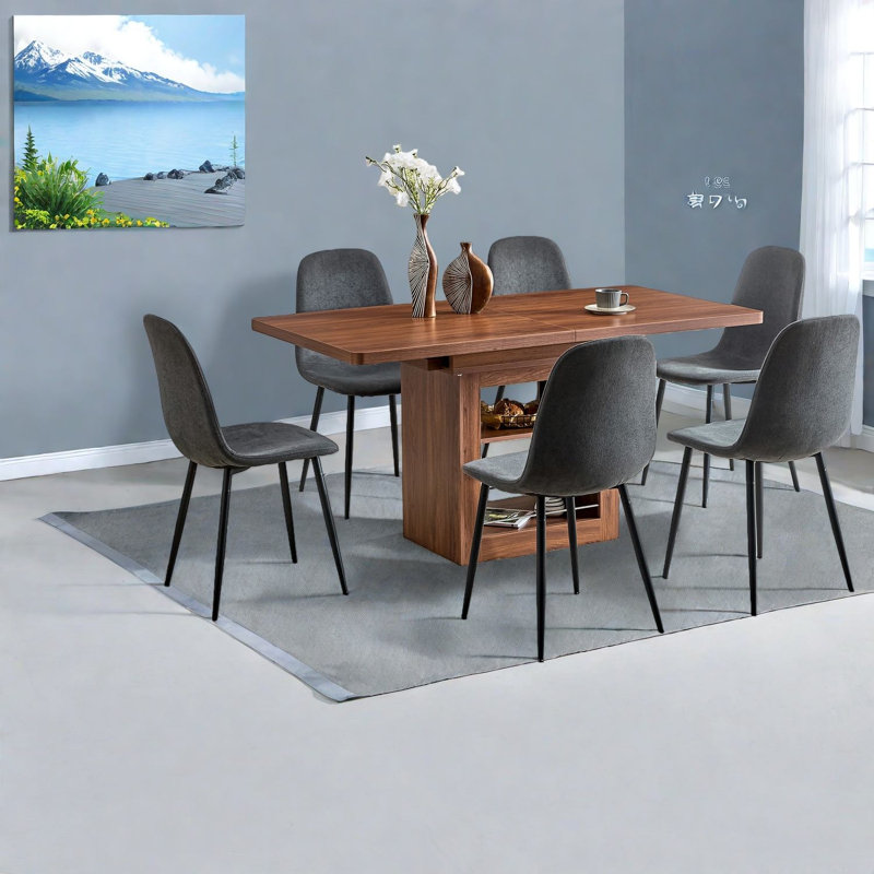 Ensembles de table de salle à manger extensible avec rangement, panneau de fibres à densité moyenne et métal, style moderne pour la maison