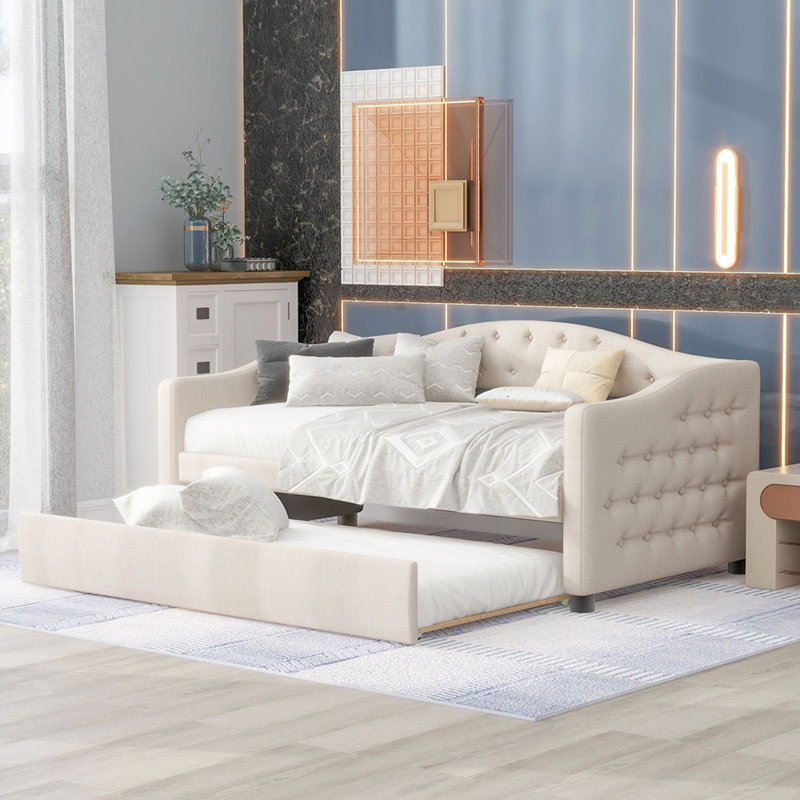 Lit de jour simple rembourré avec couchette, beige