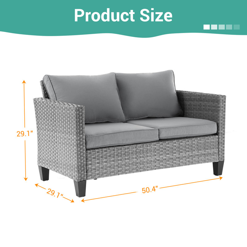 Outdoor PE Rattan Loveseat Sofa, Gray, Gray