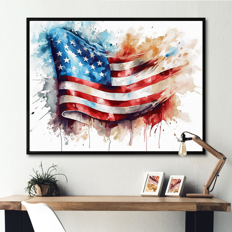 " Wavng Amercan Flag ", 34" H x 44" W, Black Floater Framed