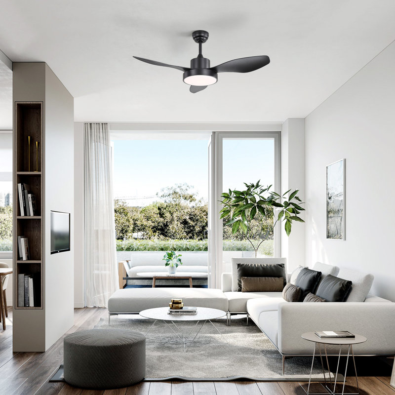 Damecia 47" 3-Blade Modern Ceiling Fan With LED Light and Remote Control, Black