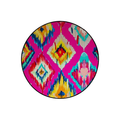 Pink Multicolored Shapes Woven Base Modern Decorative Rug