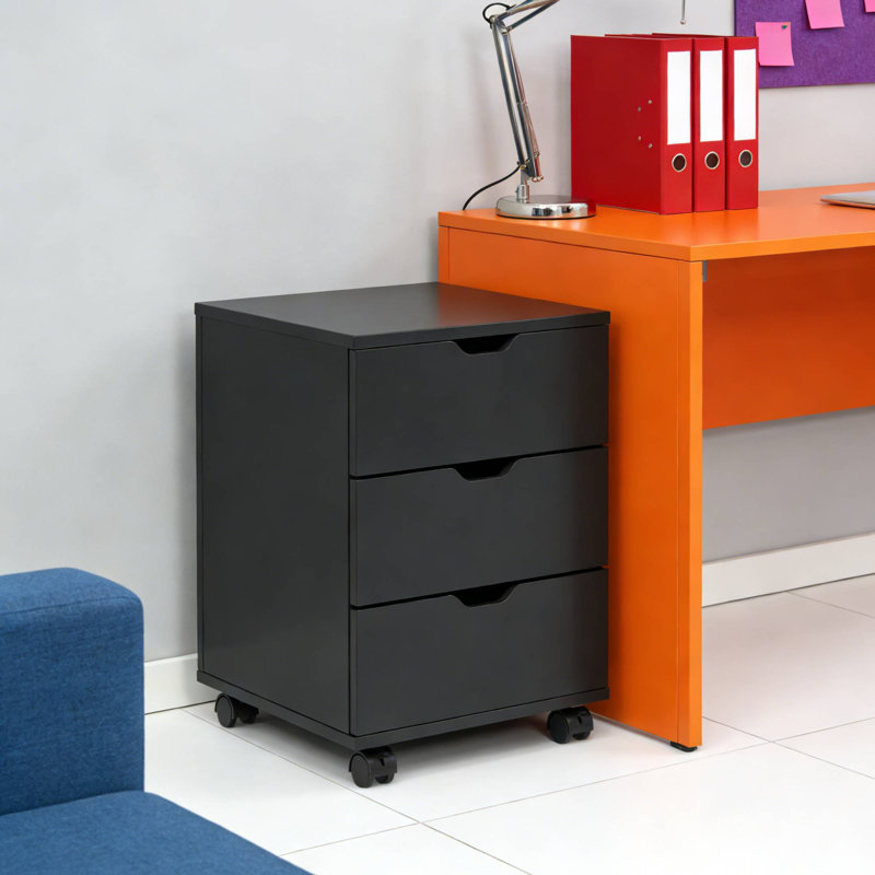 3-Drawer Mobile Wood File Cabinet With Casters, Under Desk Storage For Home Office Studio Entryway