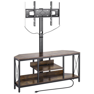 45" TV Stand with Mount for up to 75 in TVs, Entertainment Center with Power Outlet & LED Lights, Height Adjustable TV Console with Mount with 3 Tiers Storage Cabinets for Bedroom, Living Room