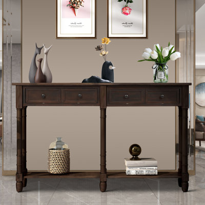 58.02" Console Table, Minimalist Entryway Table with 2 Drawers, Sofa Table with Bottom Shelf for Living Room, Hallway