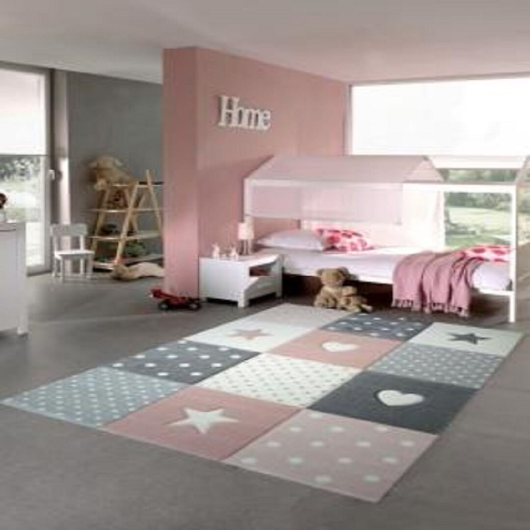 Kinderzimmer Teppich Westin in Rosa/Creme/Grau