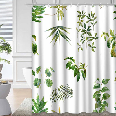Rideau de douche vert imperméable, rideaux de douche pour la salle de bain avec 12 crochets