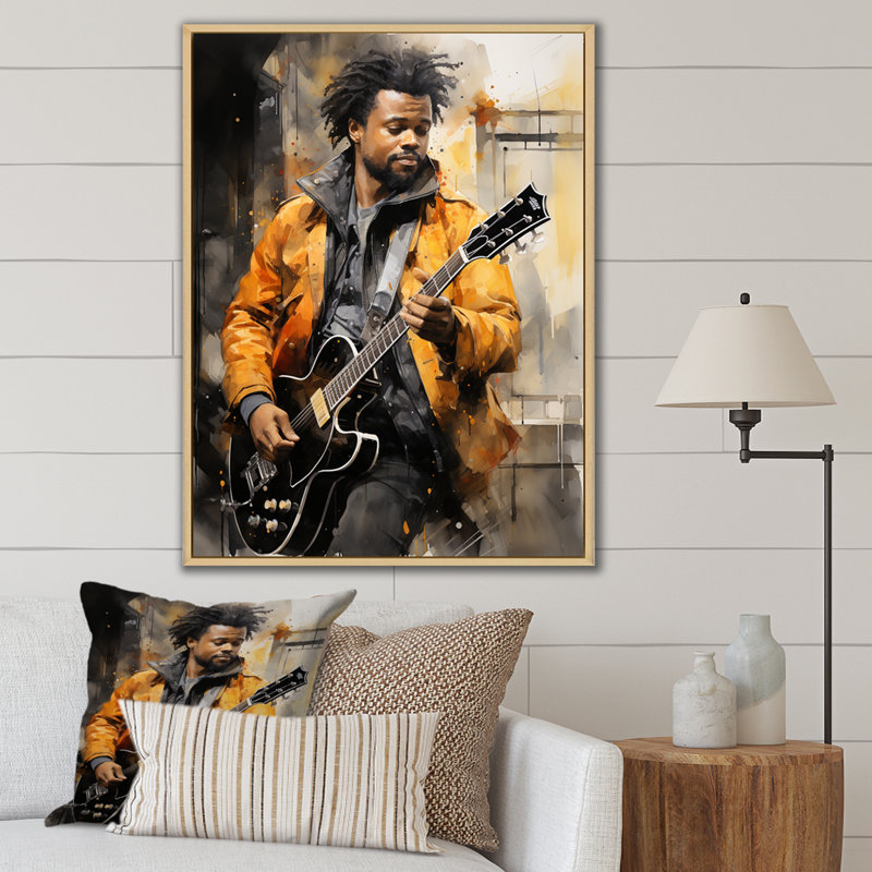 Danijela jaune noir New York Harlem Jazz II sur toile, H 44 po x l 34 po x P 1,5 po, Cadre naturel flottant
