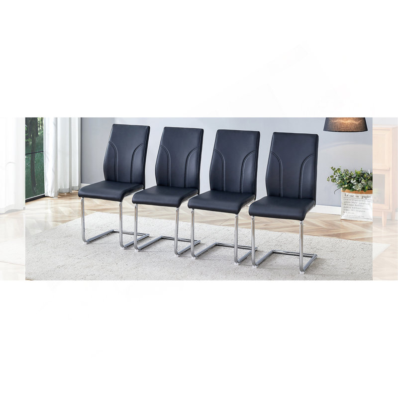 Chaise rembourrée en similicuir avec dossier haut et pieds robustes, 4, Noir