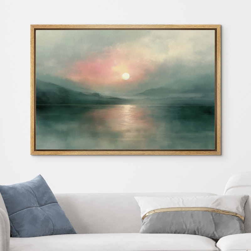 «Green Misty Sunrise Serene Nature Landscape», impression sur toile encadrée, Naturel, H 24 po x l 36 po