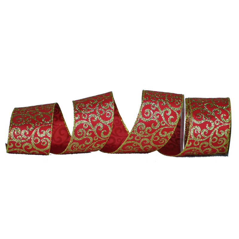 Ruban en tissu 2,5 po, Rouge / doré
