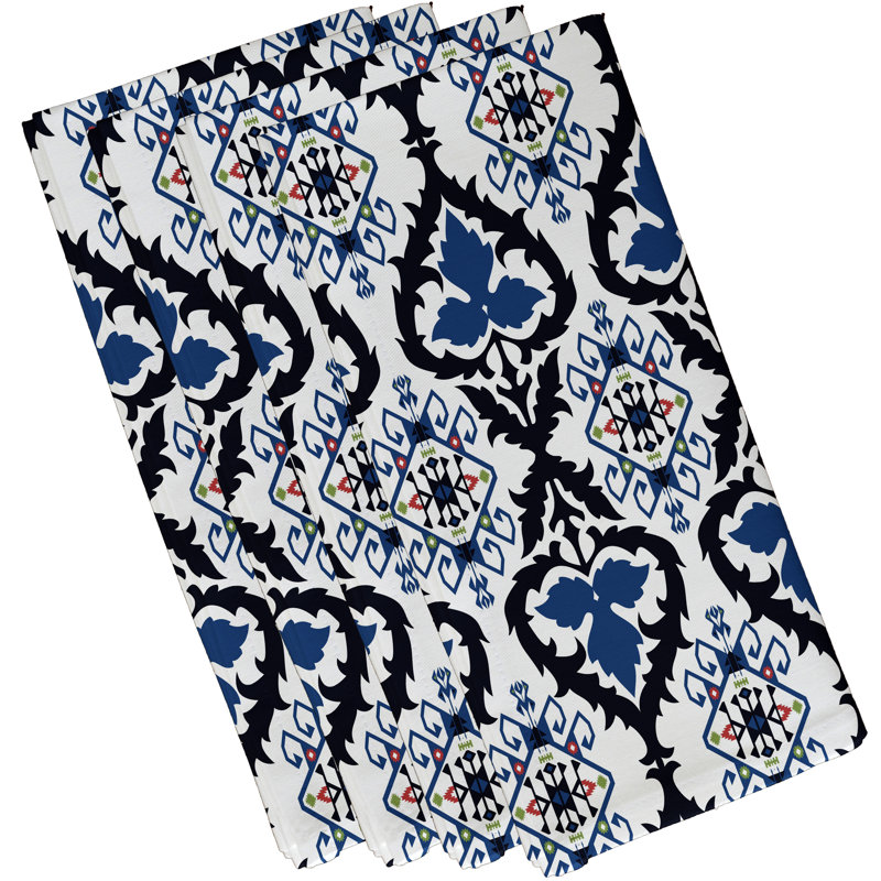 Musser Polyester Geometric Square Napkin, Navy Blue