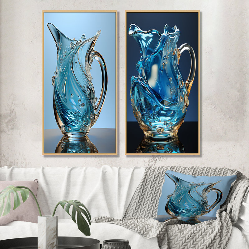 «Water Pitcher Perspectives - Drinkware», ensemble de 2 reproductions d'art sur toile, Encadrement brun, H 32 po x l 33 po