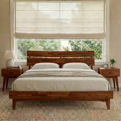 Acacia Aurora Premium Solid Wood Platform Bed Frame and High Headboard, King Bed Frame with Headboard Included, Mid Century Modern Bed Frame