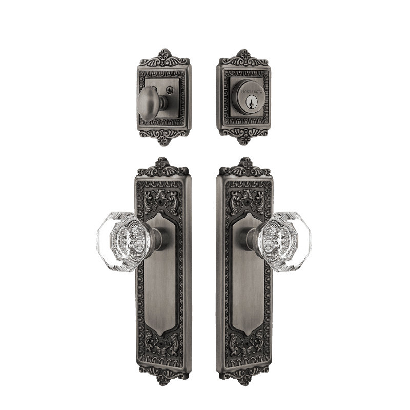 Nostalgic Warehouse Egg & Dart Entry Set with Waldorf Crystal Knob, Antique Pewter, 2.375