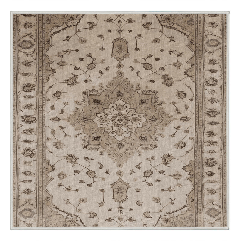 Tapis beige Tabriz lavable à la machine, Carré 3 pi