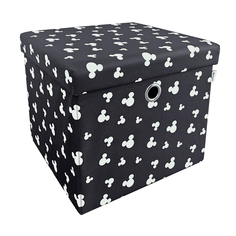 Disney Classic Foldable Ottoman Storage Box, Square Toy Chest Box with Lid for Kids, Foot Stool, Can Hold up to 30kg - Black