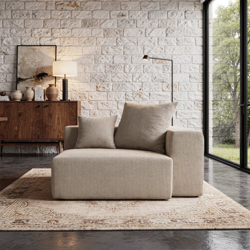 Méridienne rembourrée en velours côtelé avec coussin, Brun