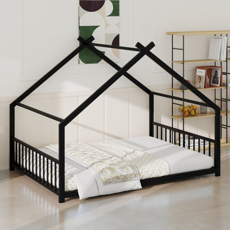 Lit de maison en métal peu encombrant pour petite pièce, Noir