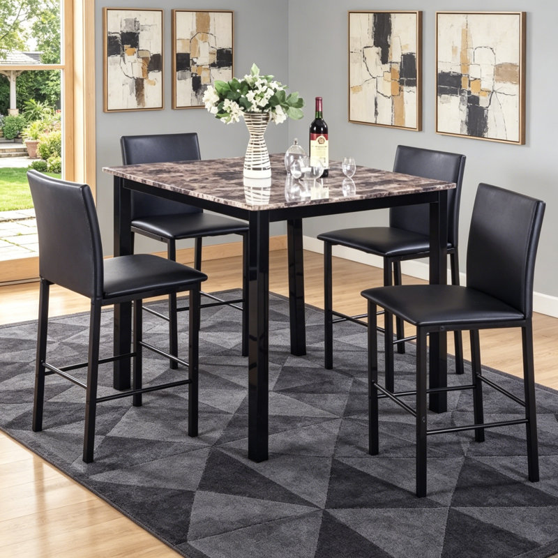 Chaises de salle à manger à hauteur de comptoir en métal avec structure en métal noir